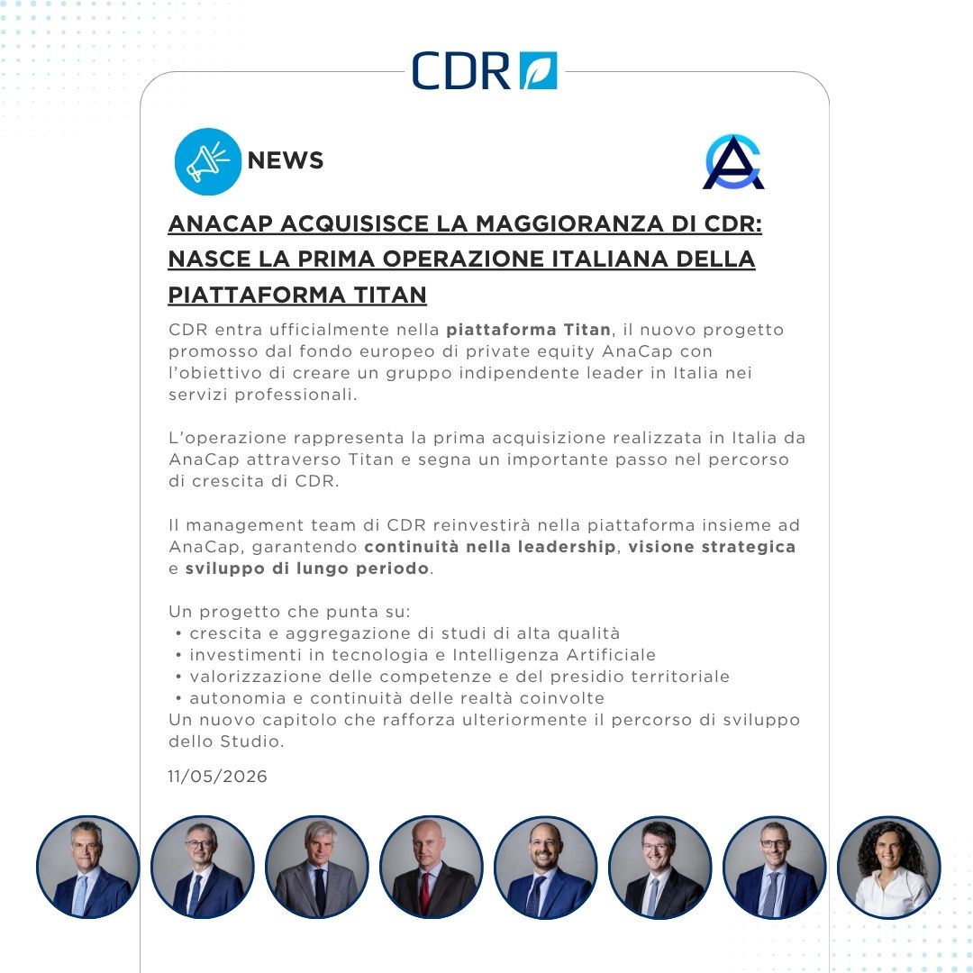 AnaCap acquisisce la maggioranza di CDR: nasce la prima operazione italiana della piattaforma Titan