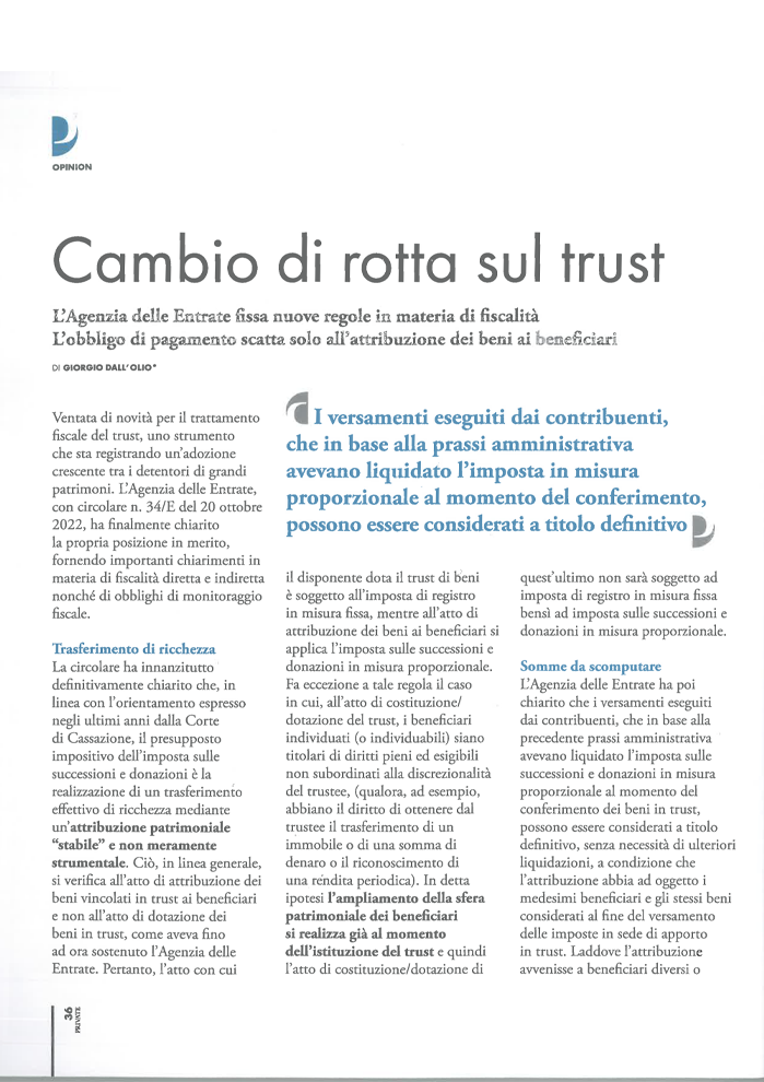 Cambio rotta del Trust PRIVATE 002