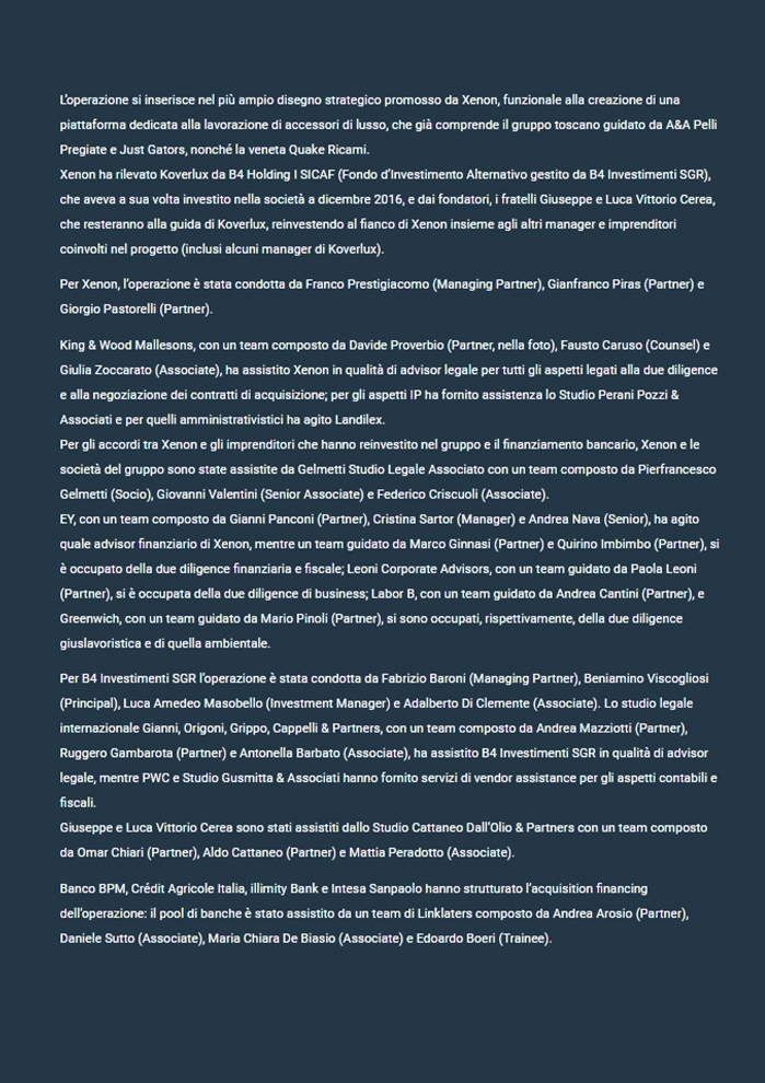 Xenon acquisisce la maggioranza di Koverlux 2